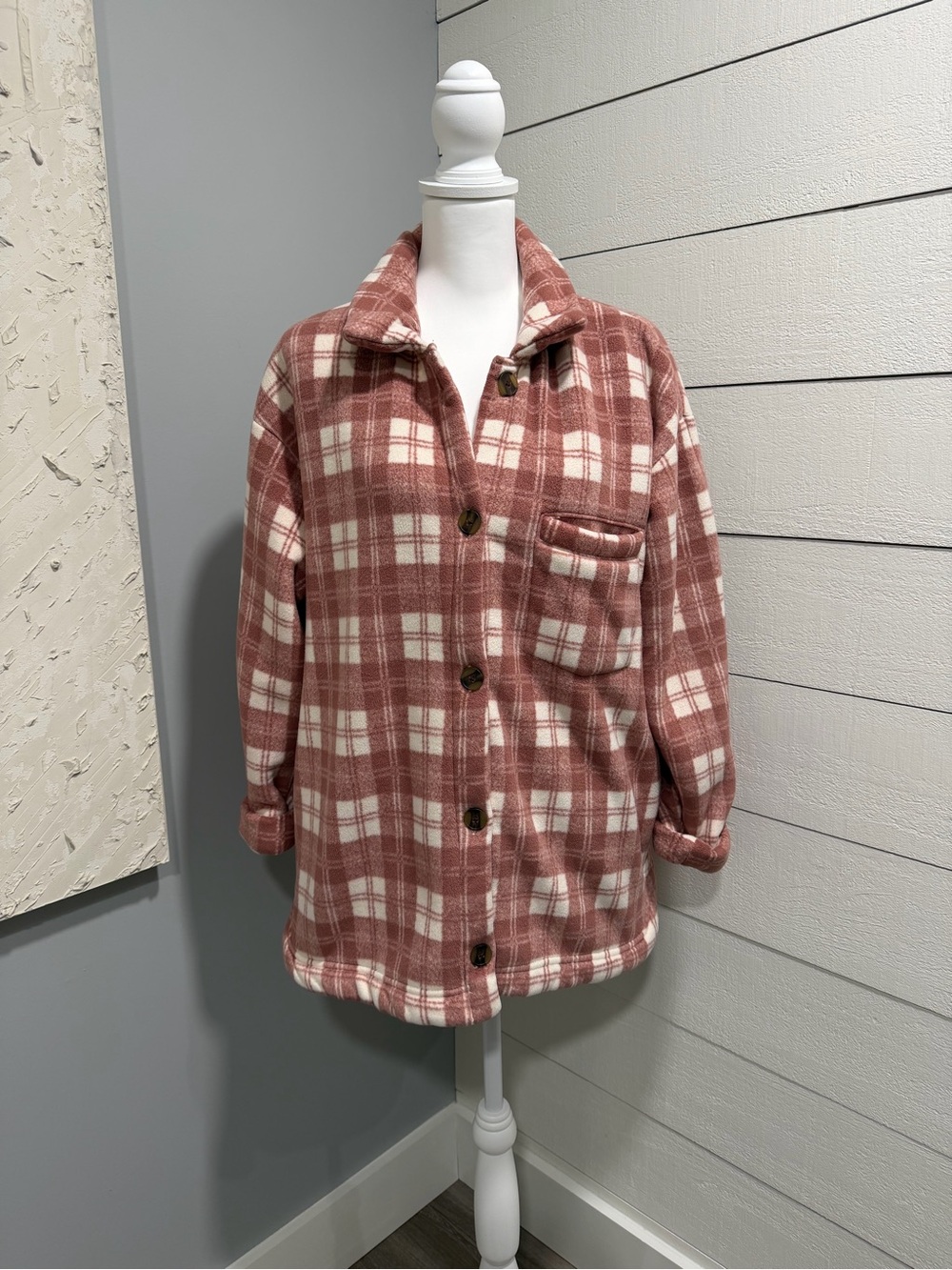 Cuddl Duds Rose Plaid Teddy Shacket